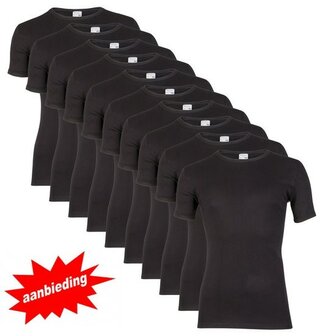 10-pack Heren T-shirts met O-hals en K.M. M3000 Zwart